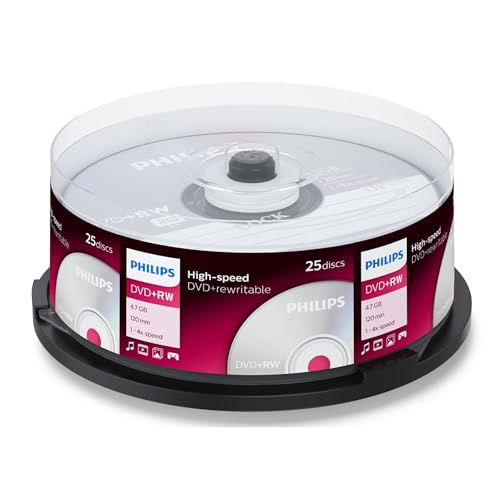 Philips DVD+RW Rohlinge High-Speed (4.7 GB / 120 Minuten Video, 1-4x Speed, 25er Spindel, rewritable / überschreibbar) von Philips
