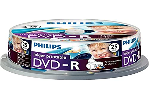 Philips DVD-R Rohlinge (4.7 GB Data/ 120 Minuten Video, 16x High Speed Aufnahme, 25er Spindel, inkjet printable) von Philips