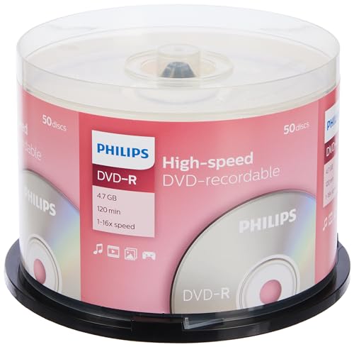 Philips DVD-R Rohlinge (4.7 GB Data/ 120 Minuten Video, 16x High Speed Aufnahme, 50er Spindel) von Philips