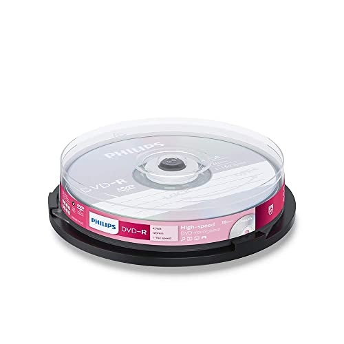 Philips DVD-R Rohlinge (4.7 GB Data/120 Minuten Video, 16x High-Speed-Aufnahme, 10er Spindel) von Philips
