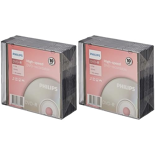 Philips DVD-R Rohlinge (4.7 GB Data/120 min. Video, 16x High-Speed-Aufnahme, 10er Slim Jewel Case) (Packung mit 2) von Philips