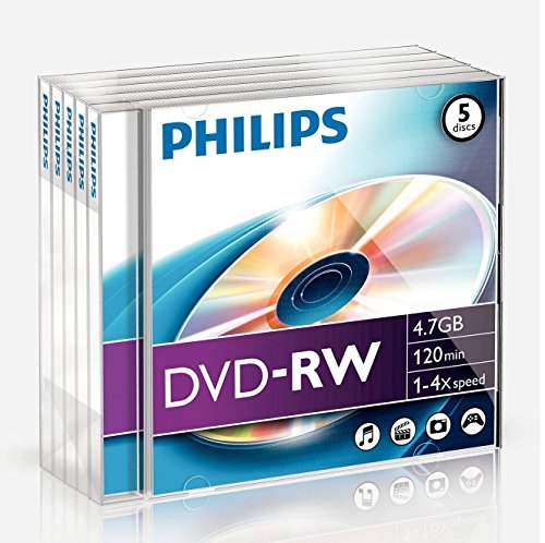 Philips DVD-RW Rohlinge (4.7 GB Data/ 120 Minuten Video, 1-4x Speed Aufnahme, 5er Jewel Case) von Philips