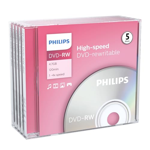 Philips DVD-RW Rohlinge (4.7 GB Data/ 120 Minuten Video, 1-4x Speed Aufnahme, 5er Jewel Case) von Philips