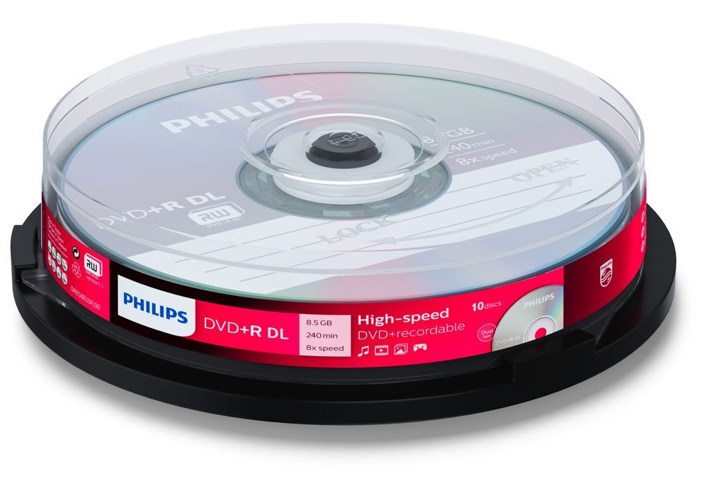 Philips DVD-Rohling 10 Philips DVD+R Double Layer 8,5GB 8x Spindel von Philips