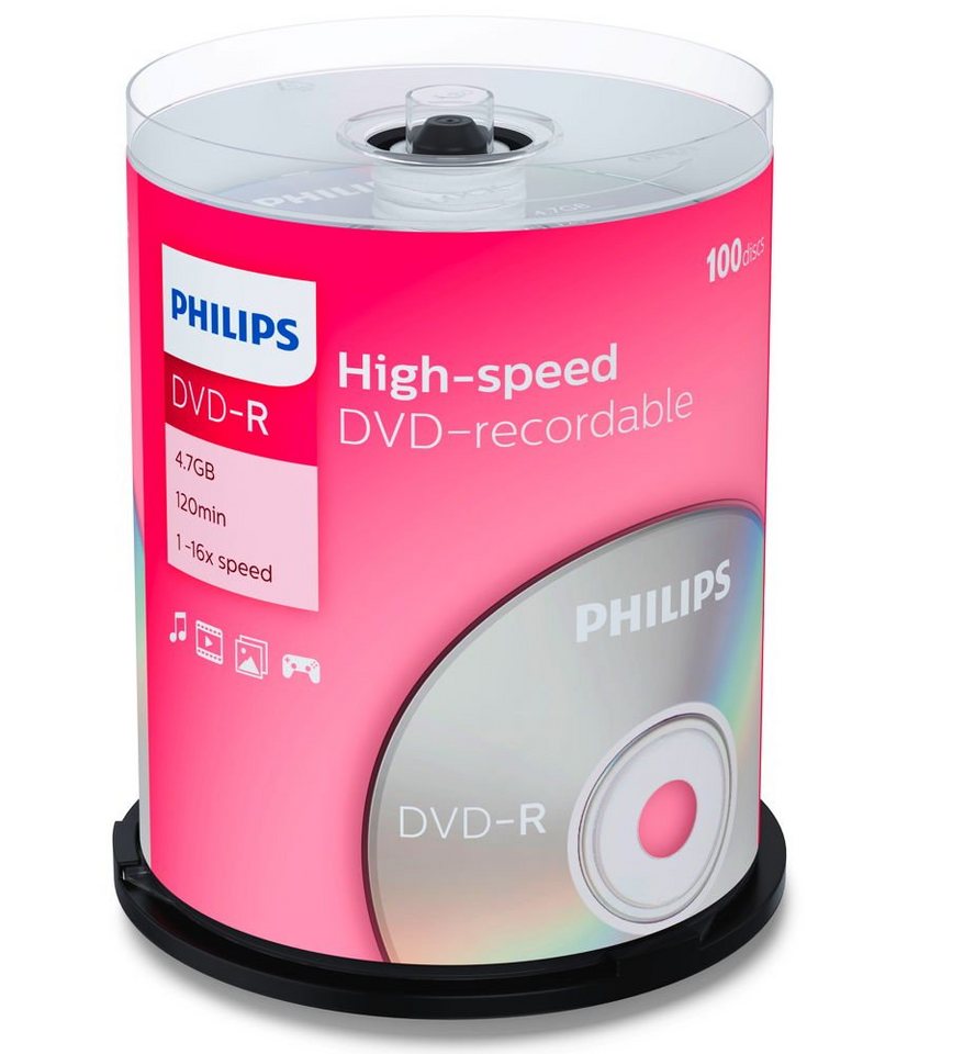 Philips DVD-Rohling 100 Philips Rohlinge DVD-R 4,7GB 16x Spindel Philips DVD-Rohling 100 Philips Rohlinge DVD-R 4,7GB 16x Spindel von Philips