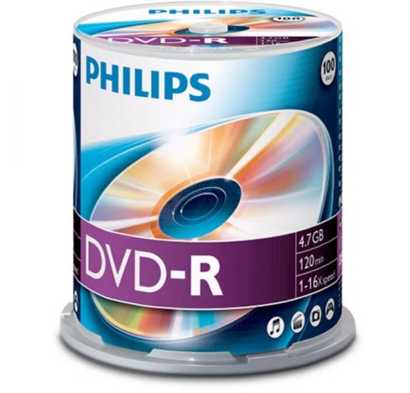 Philips DVD-Rohling DVD-R 4,7 GB Philips 16x Speed in Cakebox 100 Stück von Philips