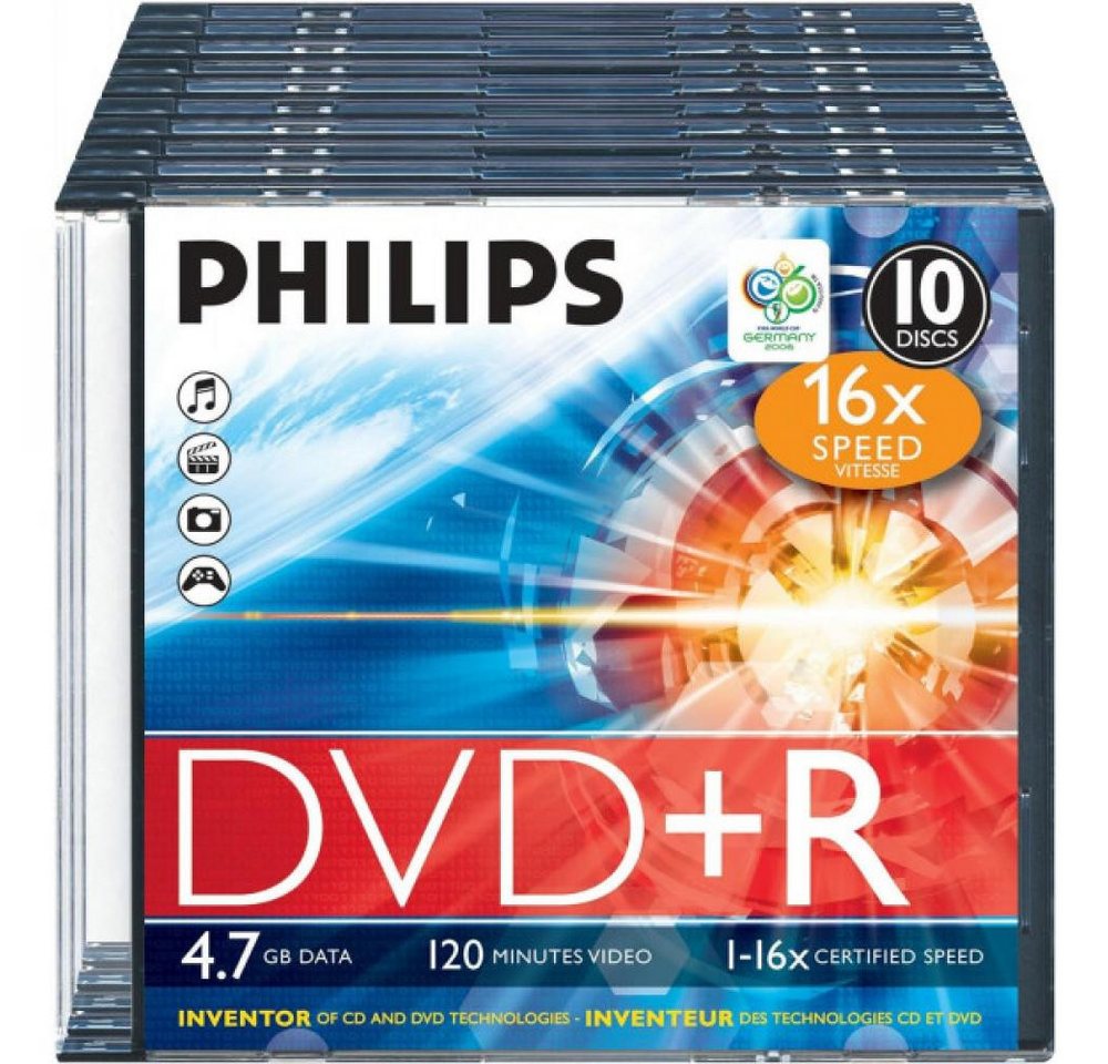 Philips DVD-Rohling Philips DVD+R DR4S6S10F/00 16x Speed 4,7GB 10er in Slim Case von Philips