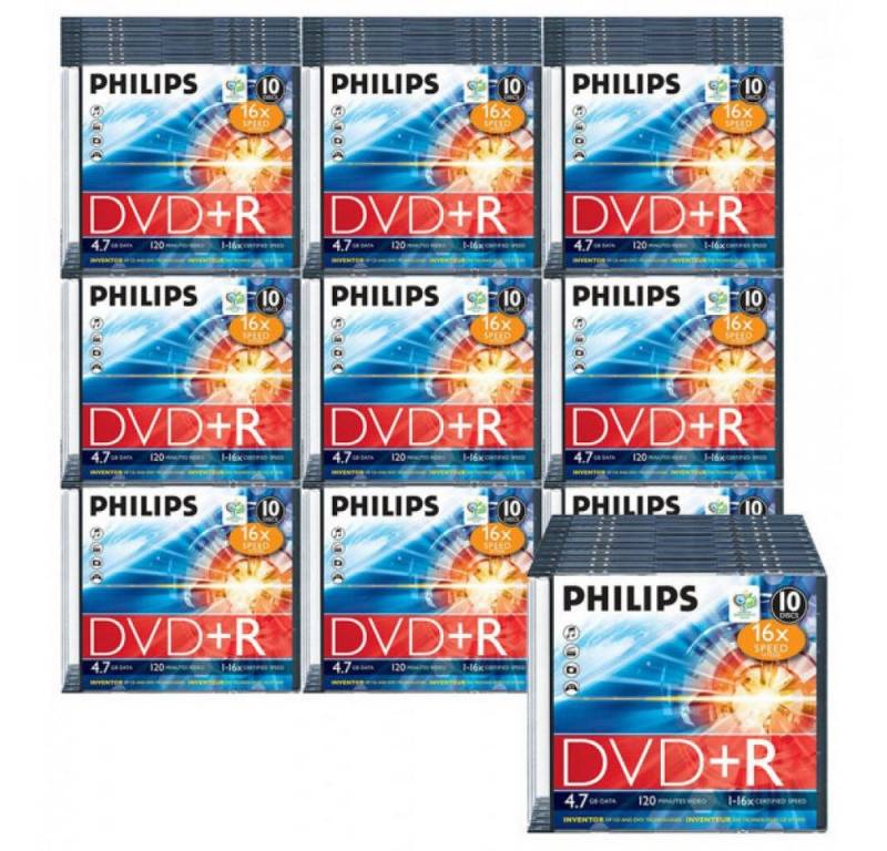 Philips DVD-Rohling nierle Bundle: Philips DVD+R 4,7 GB 120 min, 16x Speed in Slim Case 10 von Philips