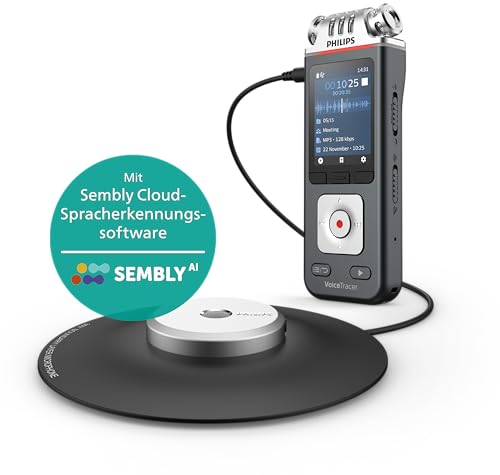 Philips VoiceTracer DVT8115 Diktiergerät Aufnahmegerät. HiFi 360° Meeting Mikrofon. Sembly AI zur Spracherkennung, Erstellung von Zusammenfassungen, Besprechungsprotokollen und to-Do-Listen Philips VoiceTracer DVT8115 Diktiergerät Aufnahmegerät. HiFi 360° Meeting Mikrofon. Sembly AI zur Spracherkennung, Erstellung von Zusammenfassungen, Besprechungsprotokollen und to-Do-Listen von Philips