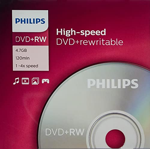 Philips DW 4 S 4 J 05 F/10 DVD+RW Rohlinge (4.7 GB Data/120 min. Video, 4X High-Speed-Aufnahme, 5er-Pack) von Philips