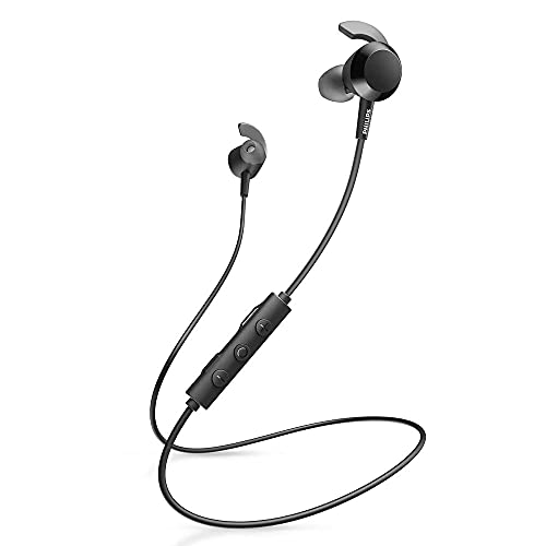 Philips E4205BK/00 In Ear Bluetooth Kopfhörer mit Inline-Fernbedienung (8,2-mm-Neodym-Treiber, BASS Boost-Taste, 10 Stunden Spielzeit, Geräuschisolierung, Sicherer Sitz) Schwarz von Philips