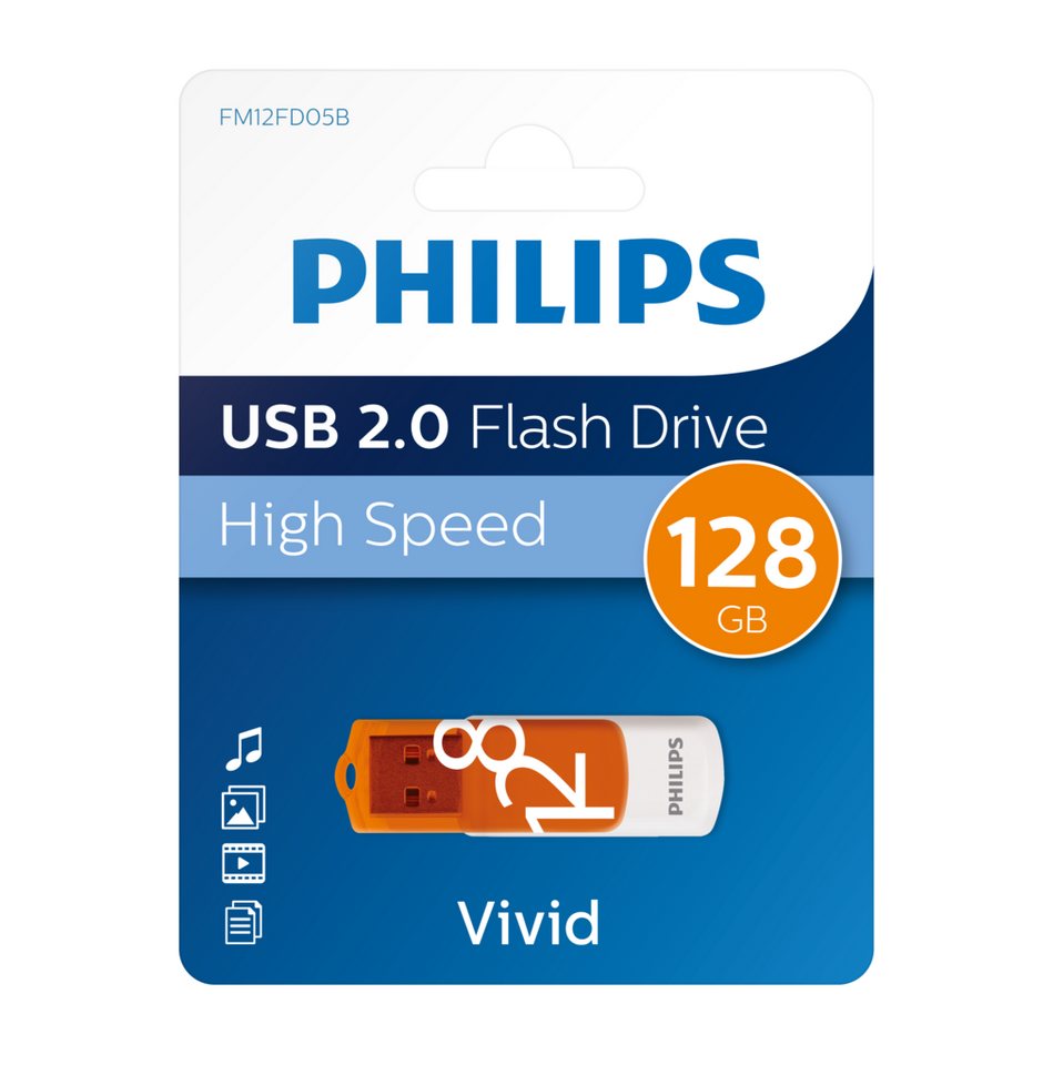 Philips FM12FD05B/00 USB-Stick (USB 2.0, Lesegeschwindigkeit 80,00 MB/s, Sunrise Orange®, 128 GB, USB 2.0, 1er Pack) von Philips