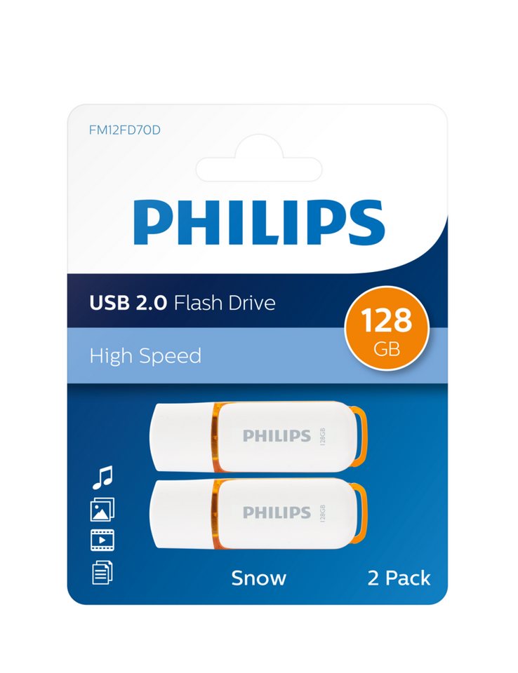 Philips FM12FD70D/00 USB-Stick (USB 2.0, Lesegeschwindigkeit 25,00 MB/s, Sunrise Orange®, 128GB, USB2.0, 2er Pack) von Philips