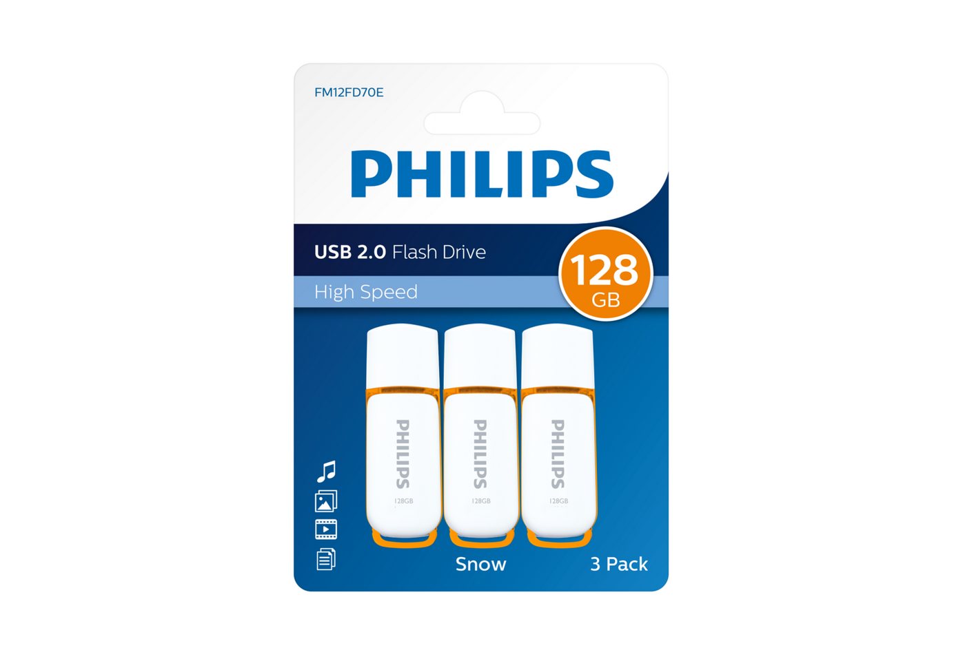 Philips FM12FD70E/00 USB-Stick (USB 2.0, Lesegeschwindigkeit 23,00 MB/s, 128 GB USB-Stick, Sunrise Orange, 3er-Pack) von Philips