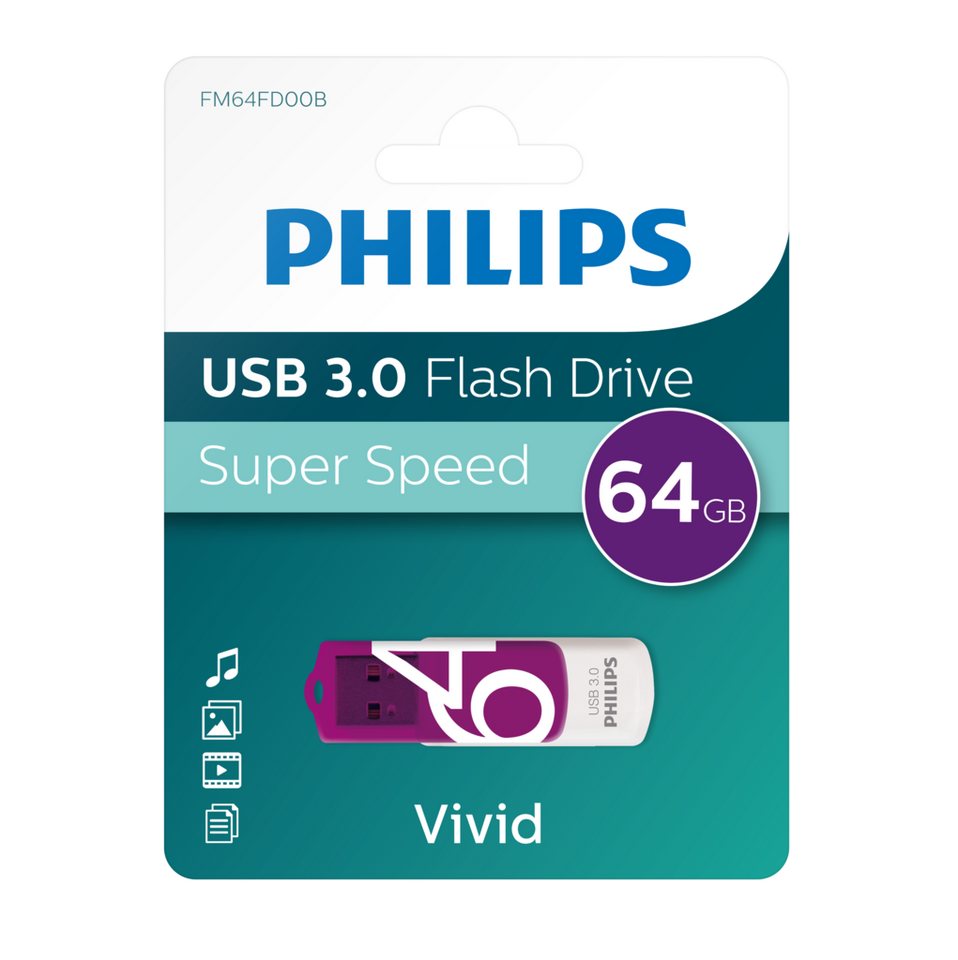 Philips FM64FD00B/00 USB-Stick (USB 3.0, Lesegeschwindigkeit 100,00 MB/s, Magic Purple®, 64 GB, USB 3.0, LED, 1-Pack) von Philips