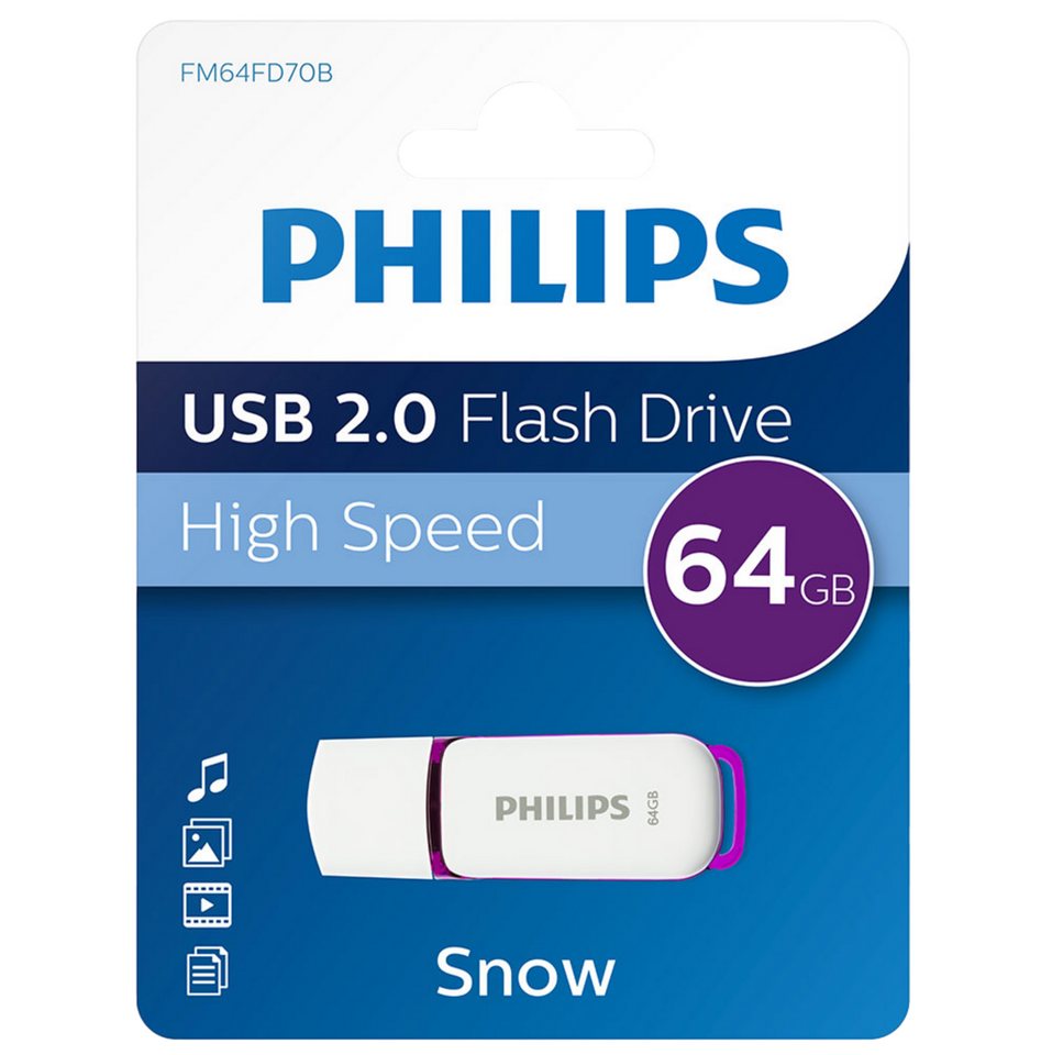 Philips FM64FD70B/00 USB-Stick (USB 2.0, Lesegeschwindigkeit 80,00 MB/s, Snow Edition Magic Purple®, 64 GB, USB 2.0, 1er Pack) von Philips