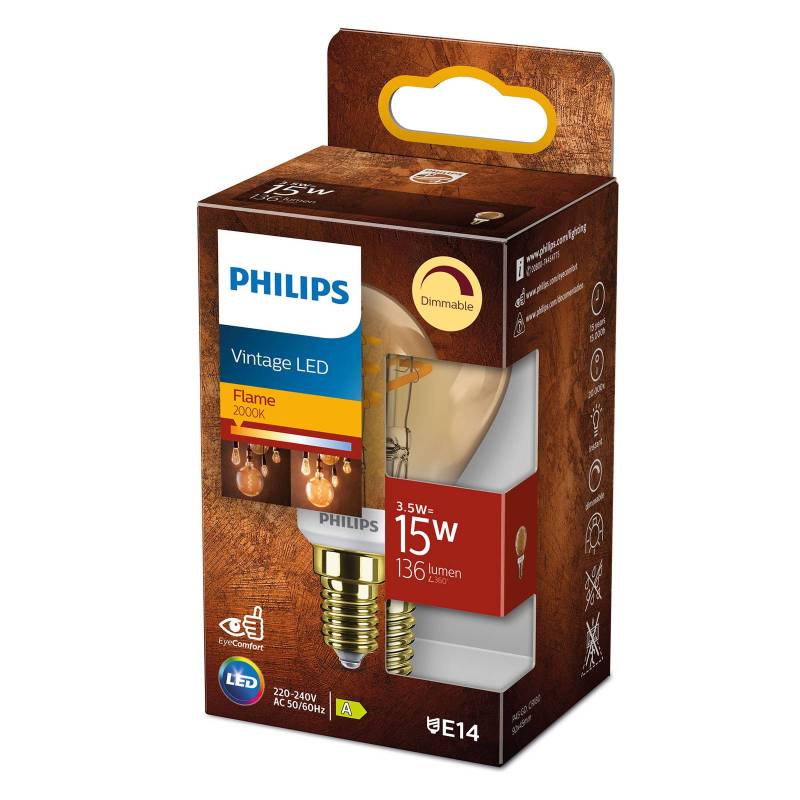 Philips LED Classic E14 P45 2,6W 1.800K gold dim von Philips