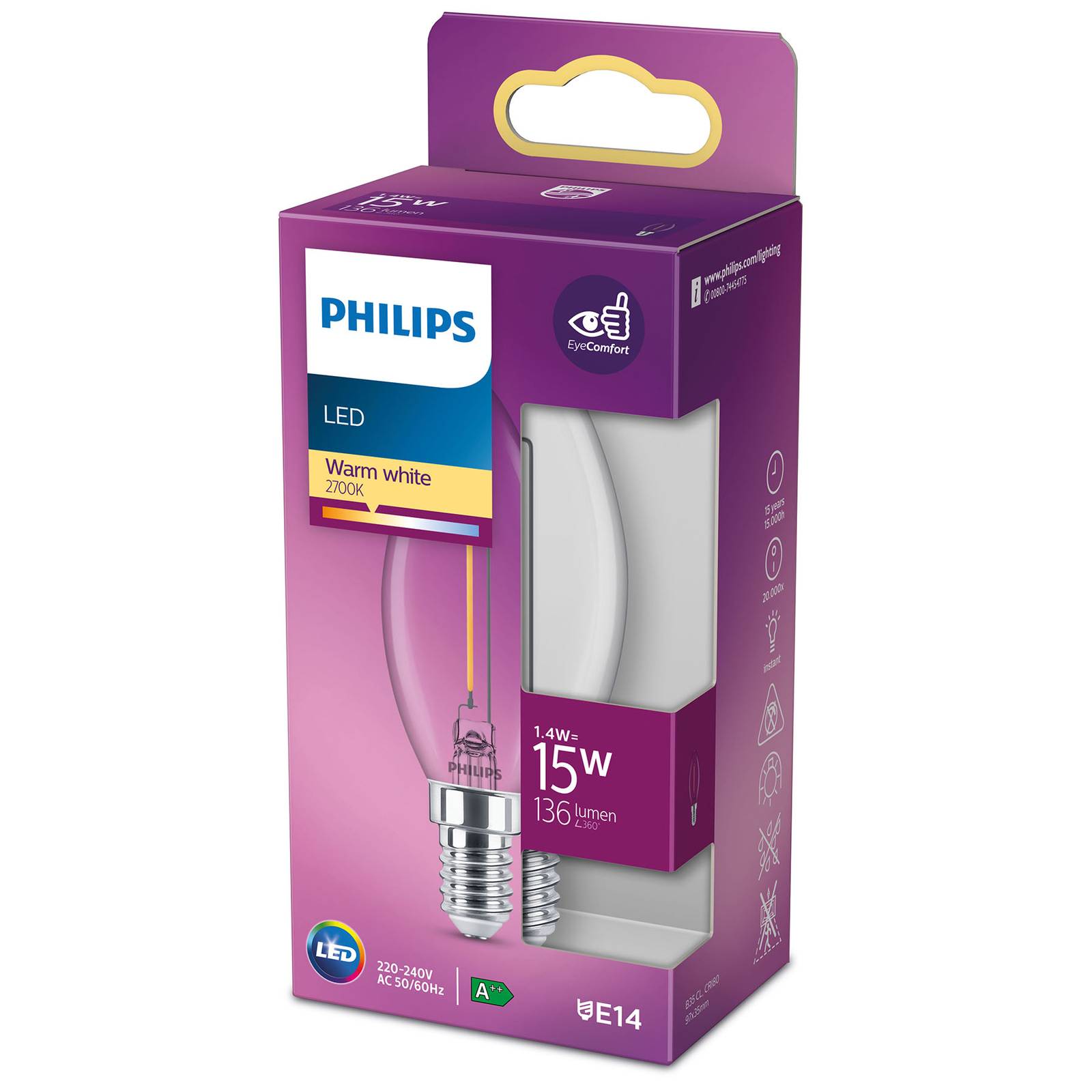 Philips LED Classic Kerzenlampe E14 B35 1,4W klar von Philips