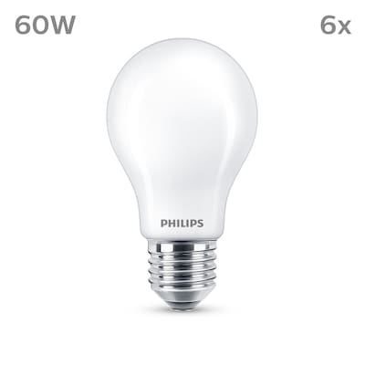 Philips LED Classic Normallampe mit 60W, E27 Sockel, Warmwhite (2700K) 6er Pack von Philips