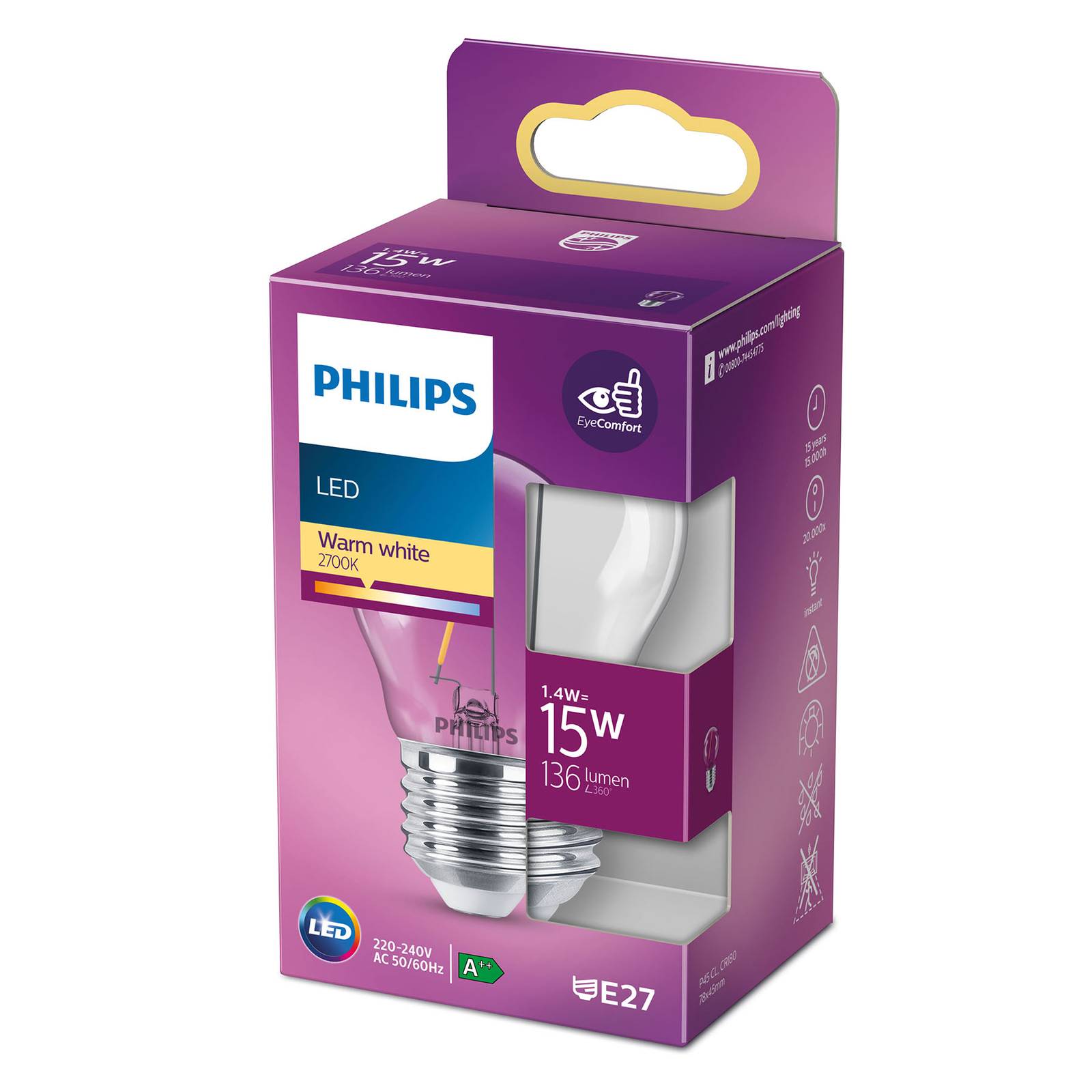 Philips LED Classic Tropfenlampe E27 P45 1,4W klar Philips LED Classic Tropfenlampe E27 P45 1,4W klar von Philips