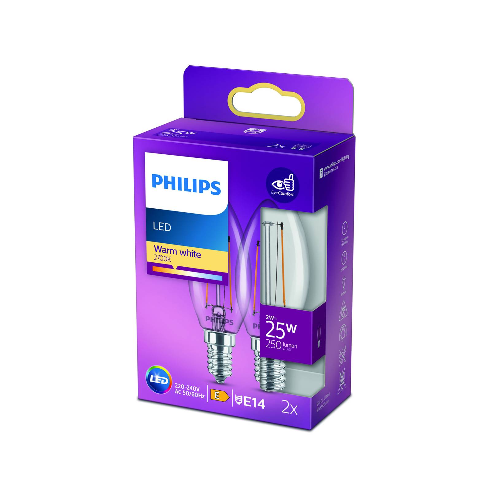 Philips LED-Kerze Filament E14 2W 2.700K 2er-Pack Philips LED-Kerze Filament E14 2W 2.700K 2er-Pack von Philips