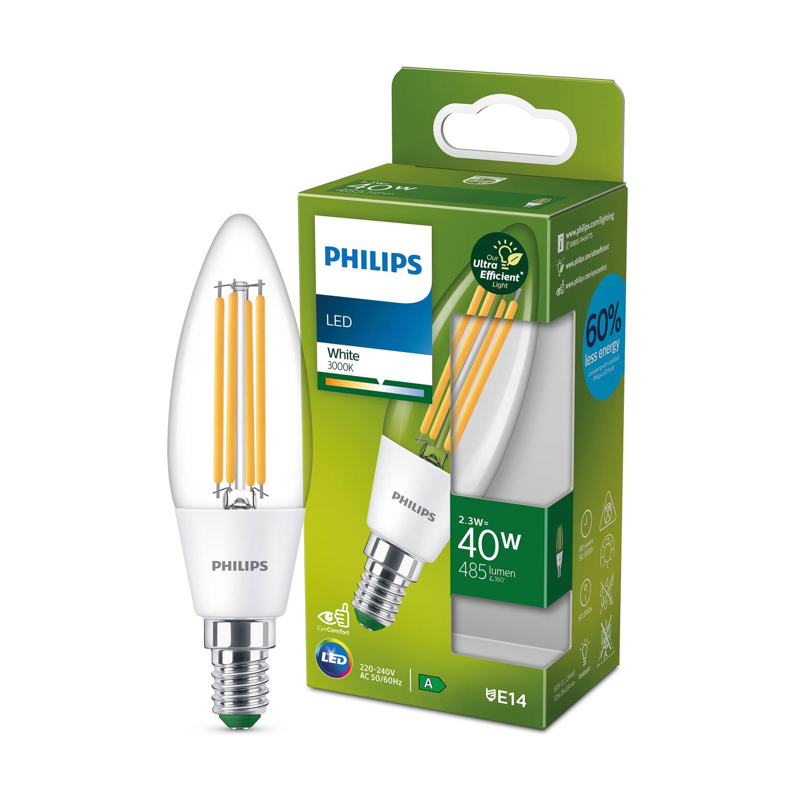 Philips LED-Kerzenlampe E14 2,3W 485lm klar 3.000K Philips LED-Kerzenlampe E14 2,3W 485lm klar 3.000K von Philips