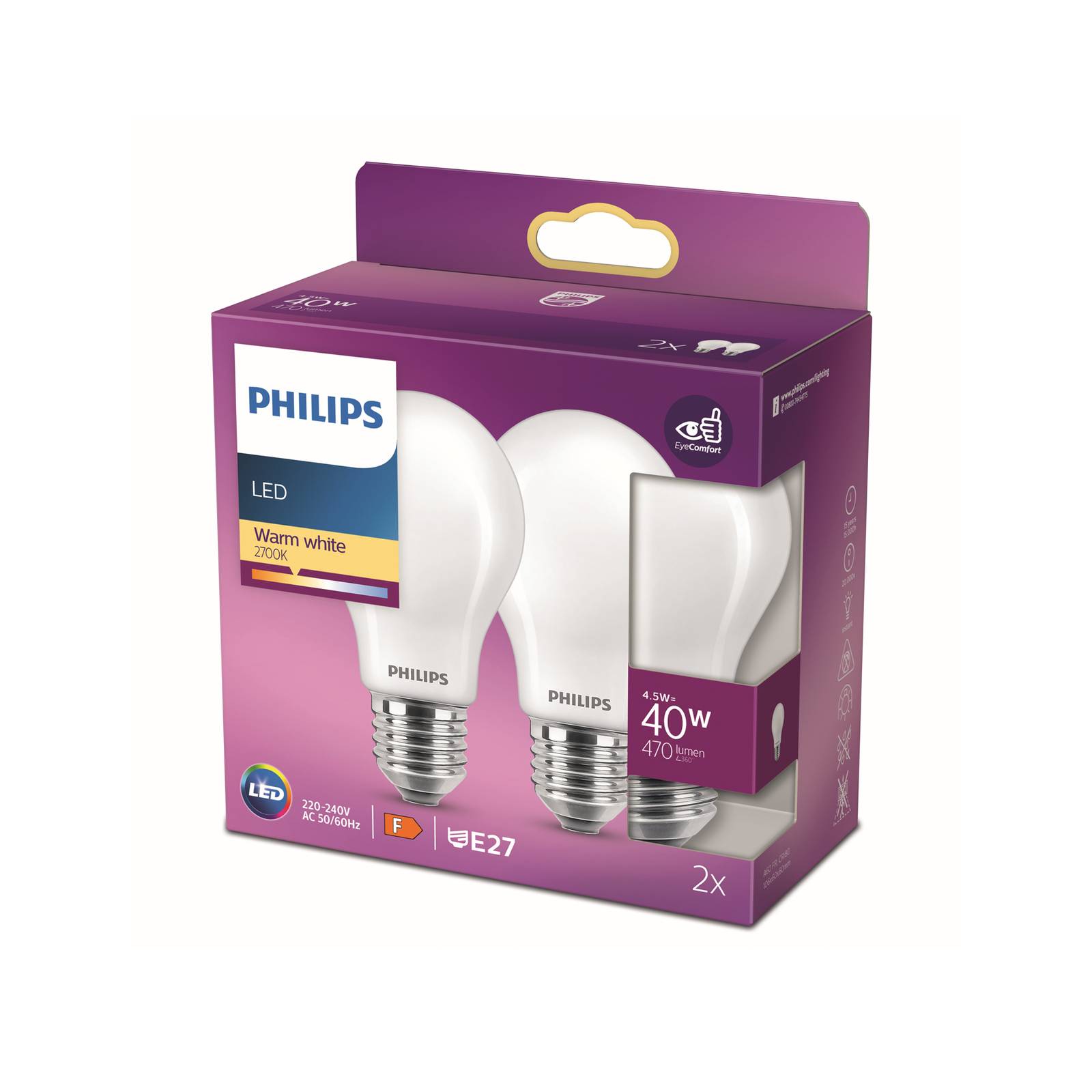 Philips LED-Lampe E27 4,5W 2.700K opal 2er-Pack Philips LED-Lampe E27 4,5W 2.700K opal 2er-Pack von Philips