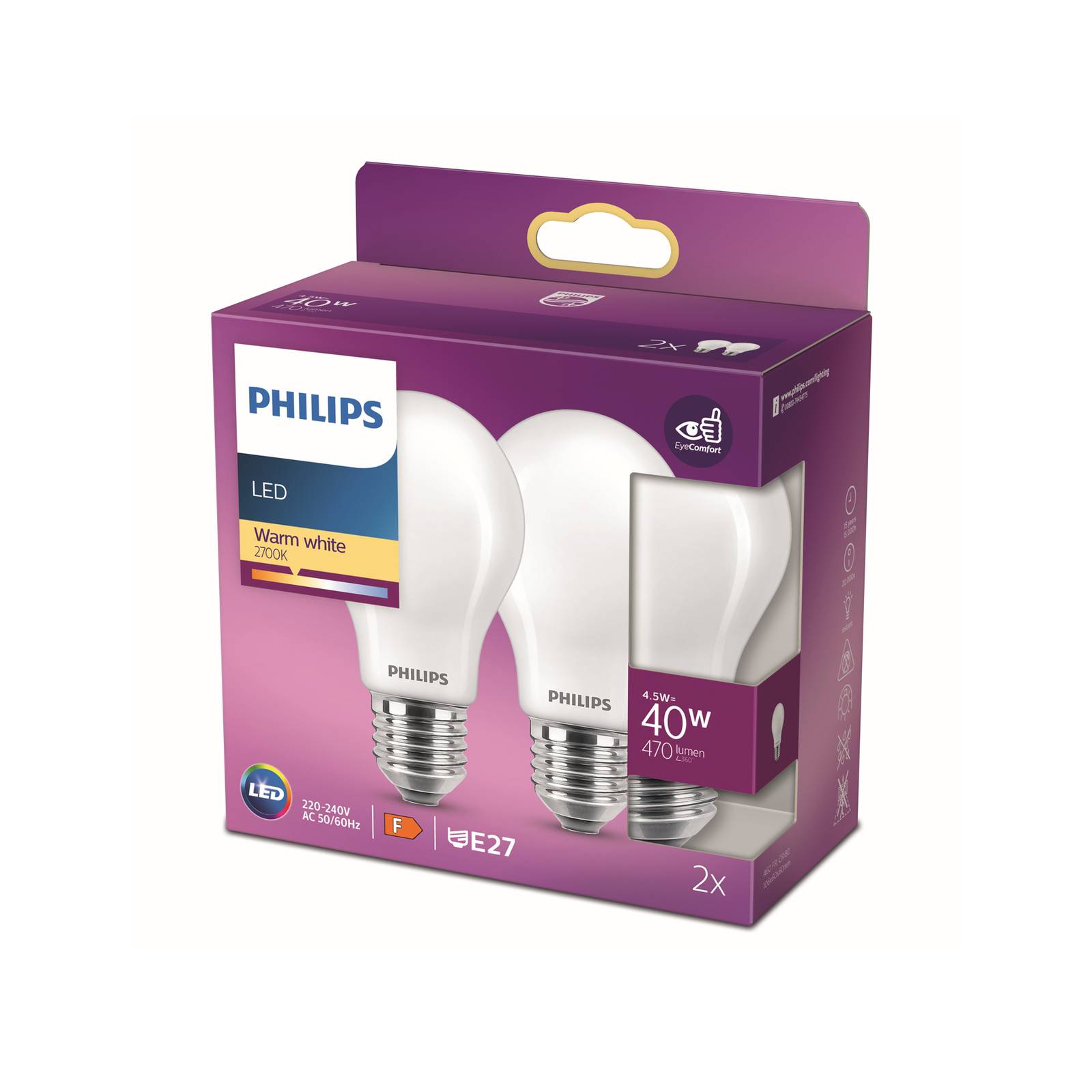 Philips LED-Lampe E27 4,5W 2.700K opal 2er-Pack von Philips