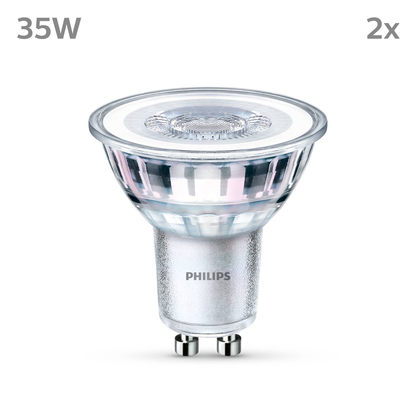 Philips LED-Lampe GU10 3,5W 255lm 827 klar 36° 2er von Philips