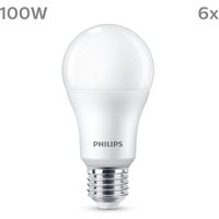 Philips LED Normallampe mit 100W, E27 Sockel, Matt, Warmwhite (2700K) 6er Pack von Philips