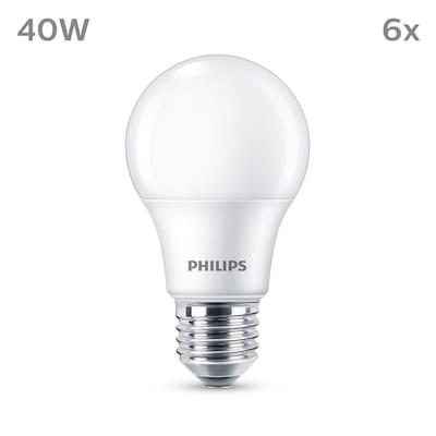 Philips LED Normallampe mit 40W, E27 Sockel, Matt, Warmwhite (2700K) 6er Pack von Philips