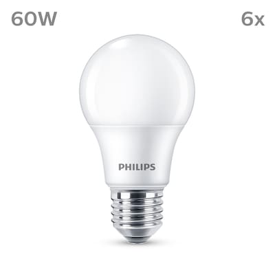Philips LED Normallampe mit 60W, E27 Sockel, Matt, Warmwhite (2700K) 6er Pack von Philips