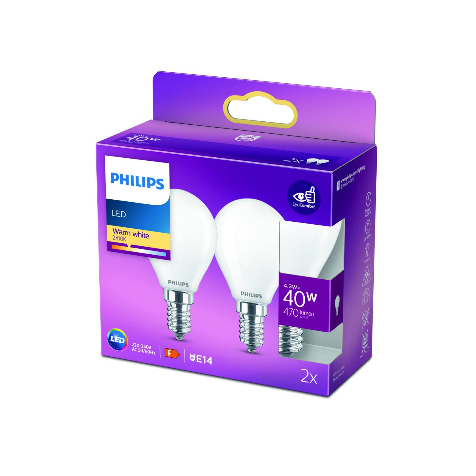 Philips LED-Tropfenlampe E14 4,3W 2.700K opal 2er Philips LED-Tropfenlampe E14 4,3W 2.700K opal 2er von Philips