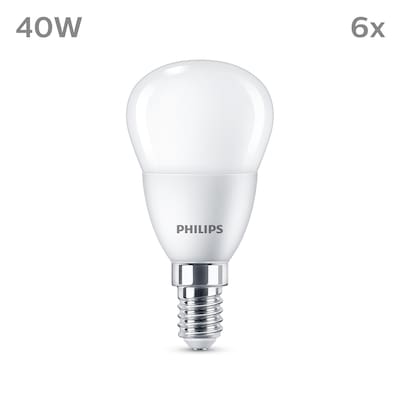 Philips LED Tropfenlampe mit 40W, E14 Sockel, Matt, Warmwhite (2700K) 6er Pack von Philips