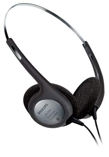 Philips LFH2236 Stereo Kopfhörer für Diktier-und Wiedergabegeräte mit 3.5 mm Klinkenstcker, Ohrpolster, schwarz/Silber, 170 mm × 135 mm × 50 mm von Philips