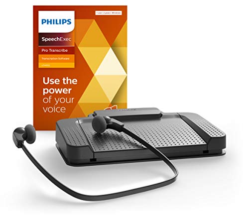 Philips LFH7277/08 SpeechExec Transkriptionsset, ergonomischer USB-Fußschalter ACC2330, Stereo-Unterkinn-Kopfhörer LFH0334, inklusiv Wiedergabe-Software SpeechExec Pro 2-Jahres-ABO von Philips