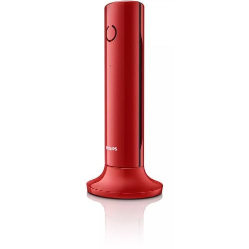 Philips M4501R/34 - Schnurloses Festnetztelefon, 1,6 Zoll (4,6 cm) Display, LCD-Display, Hintergrundbeleuchtung, integrierter Lautsprecher, Freisprecheinrichtung, HQ-Sound, dünn und kompakt, Rot von Philips