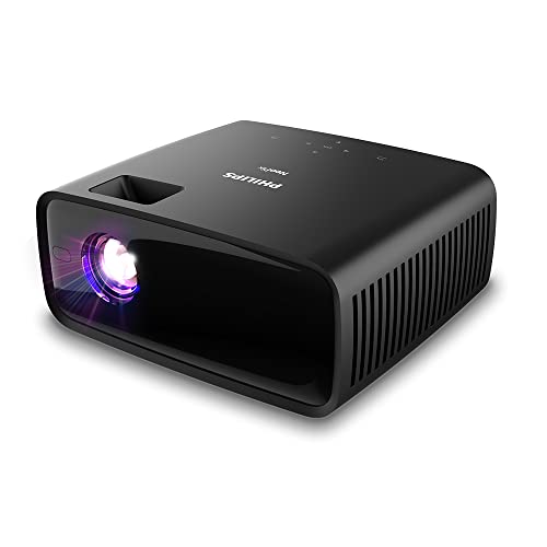 Philips NeoPix 120 – True HD 720p Mini-Projektor mit kaum wahrnehmbaren Betriebsgeräuschen, einem äußerst kompakten Design und 2.1-Soundsystem, Schwarz von Philips