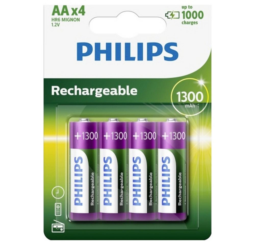 Philips Philips HR6 Mignon (AA)-Akku NiMH 1300 mAh 1.2 V 4 St. Batterie, (1.20 V) von Philips