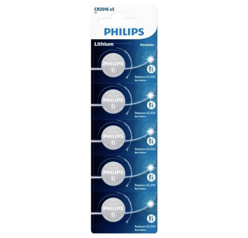 Philips Philips Knopfzelle CR 2016 3 V 5 St. Lithium Minicells Knopfzelle, (3.00 V) von Philips