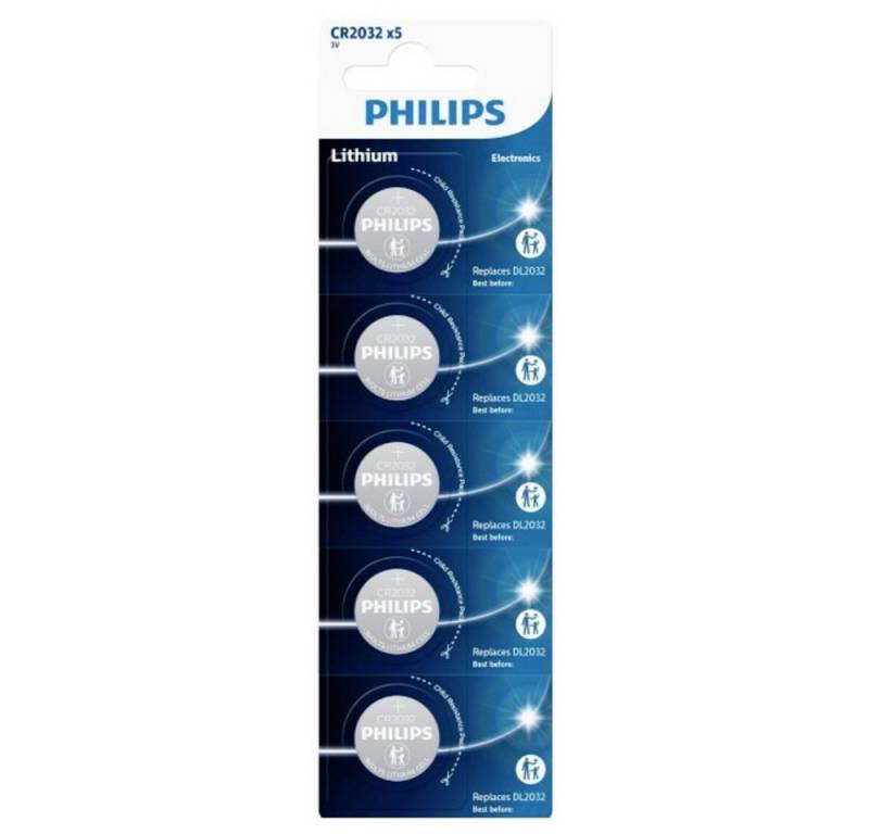 Philips Philips Knopfzelle CR 2032 3 V 5 St. Lithium Minicells Knopfzelle, (3.00 V) von Philips