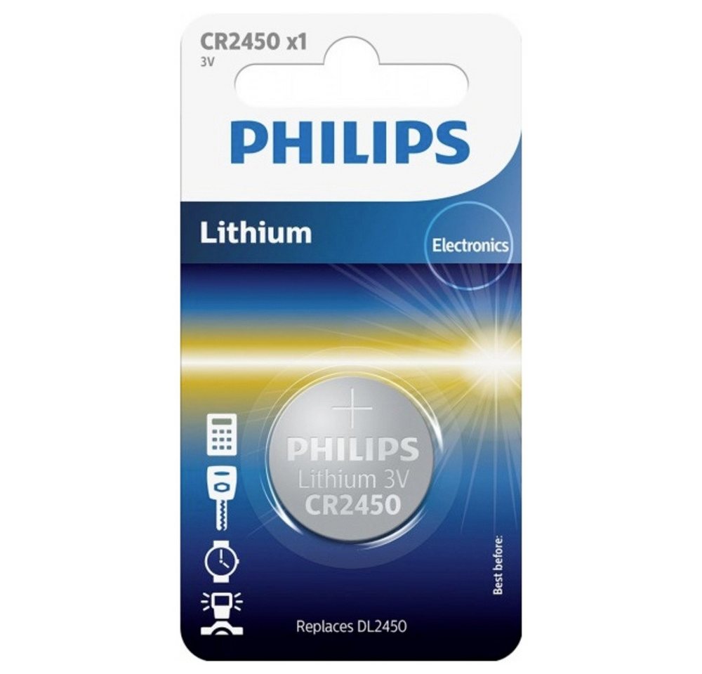 Philips Philips Knopfzelle CR 2450 3 V 1 St. Lithium Minicells Knopfzelle, (3.00 V) von Philips