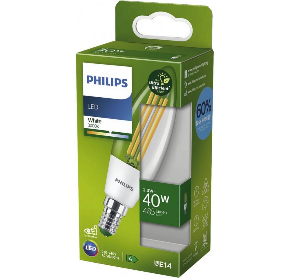 Philips Philips LED CLA 40W B35 E14 3000K Lichtlampe Elektro-Kabel, E14, LED-Kerzenlampe, Energieeffizienzklasse A Philips Philips LED CLA 40W B35 E14 3000K Lichtlampe Elektro-Kabel, E14, LED-Kerzenlampe, Energieeffizienzklasse A von Philips