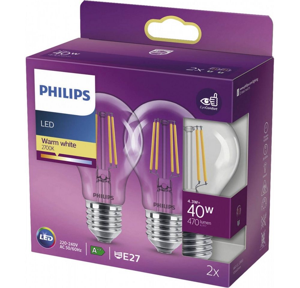 Philips Philips LED Classic 40W E27 A60 WW CL ND 2PF Lampe Elektro-Kabel, E27, Hohe Energieeffizienzklasse A+ Philips Philips LED Classic 40W E27 A60 WW CL ND 2PF Lampe Elektro-Kabel, E27, Hohe Energieeffizienzklasse A+ von Philips