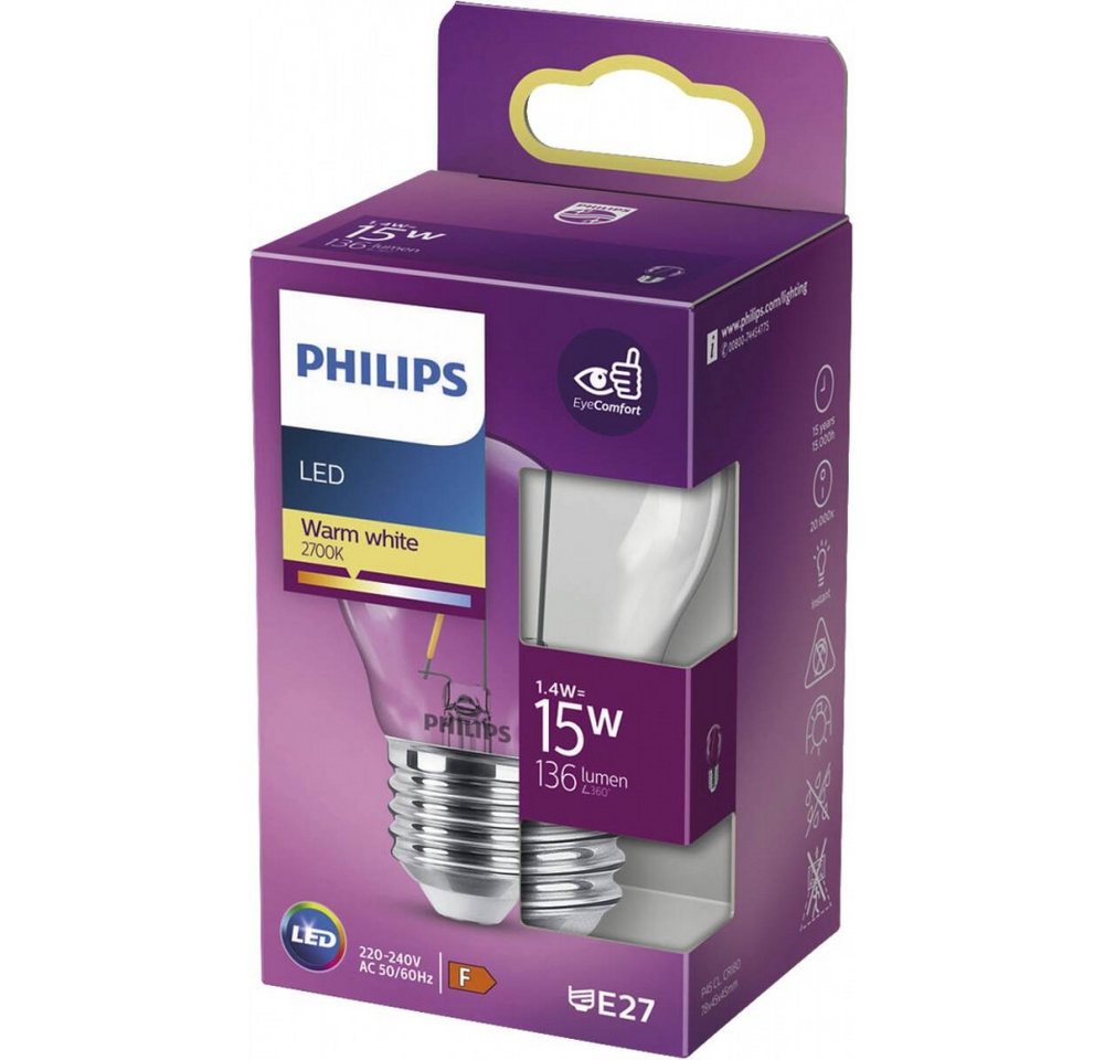 Philips Philips LED Tropfenlampe E27 15W warmweiß Licht Elektro-Kabel, E27, Energieeffizient mit 15.000 Stunden Lebensdauer Philips Philips LED Tropfenlampe E27 15W warmweiß Licht Elektro-Kabel, E27, Energieeffizient mit 15.000 Stunden Lebensdauer von Philips
