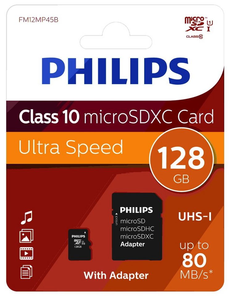 Philips Philips Micro SDXC Karte 128GB Speicherkarte UHS-I U1 Class 10 Speicherkarte von Philips