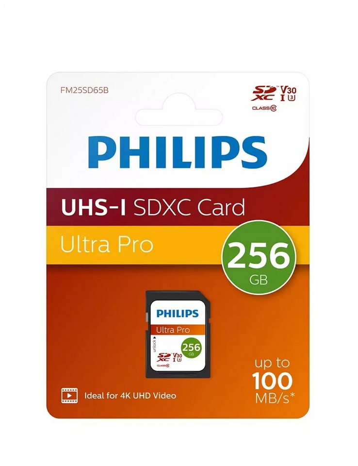 Philips Philips SDXC Karte 256GB Speicherkarte UHS-I U3 V30 A1 Class 10 Speicherkarte von Philips