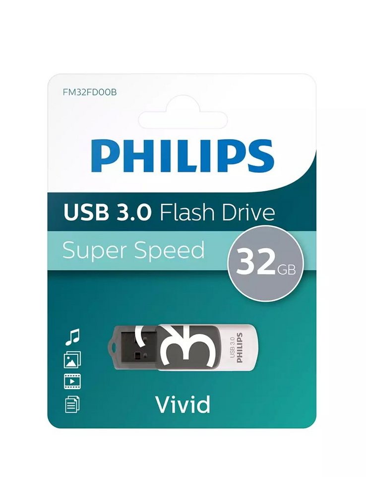 Philips Philips USB Stick 32GB Speicherstick Vivid Edition grau USB 3.0 USB-Stick von Philips