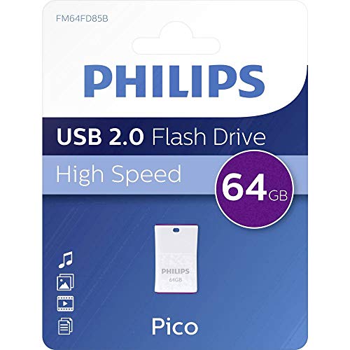 Philips Pico Edition High Speed 2.0 USB-Flash-Laufwerk 64 GB Ultra Small für PC, Laptop, Computer, Smart TV, Car Audio and More Lesegeschwindigkeit bis zu 25 MB/s von Philips