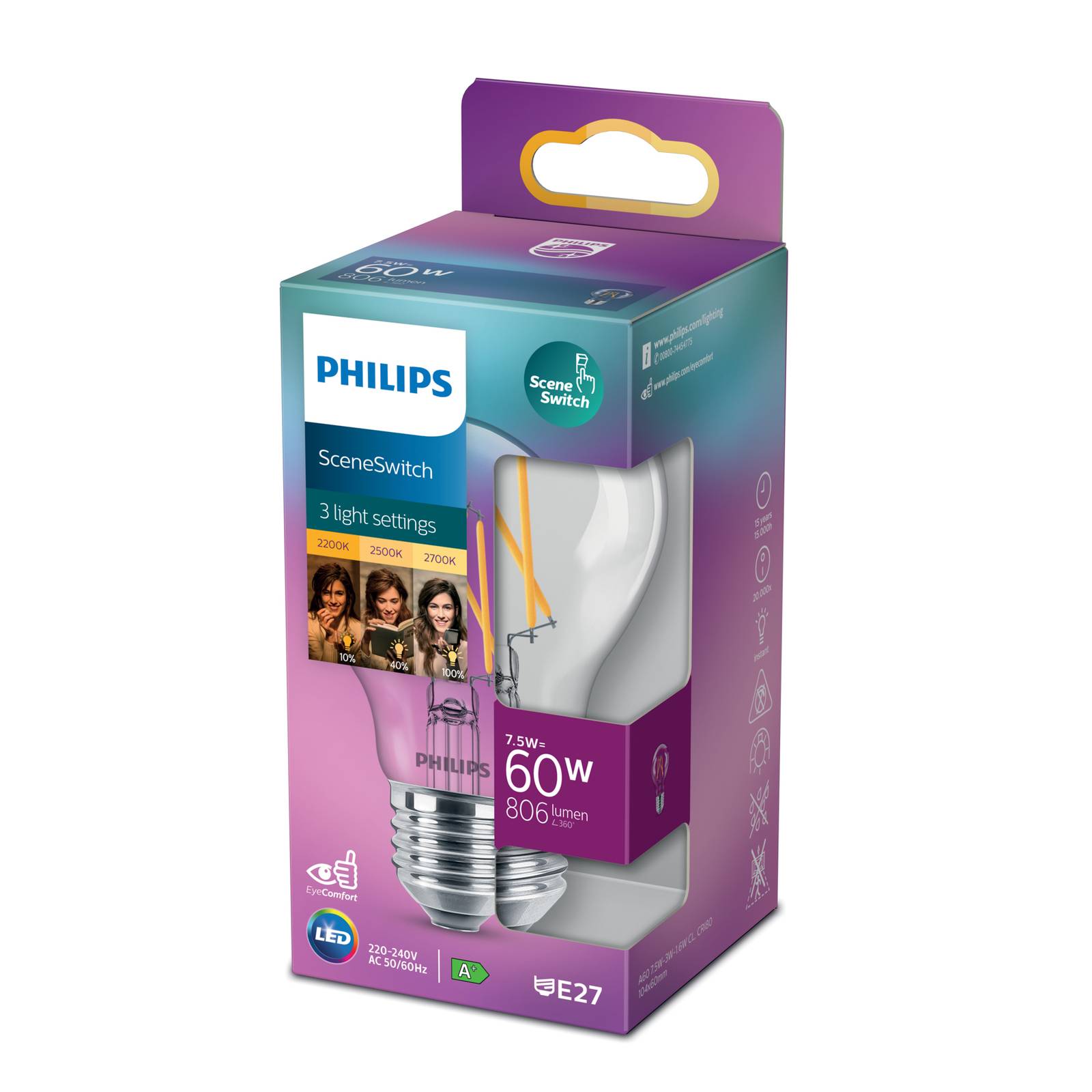 Philips SceneSwitch E27 LED-Lampe 7,5W Filament von Philips